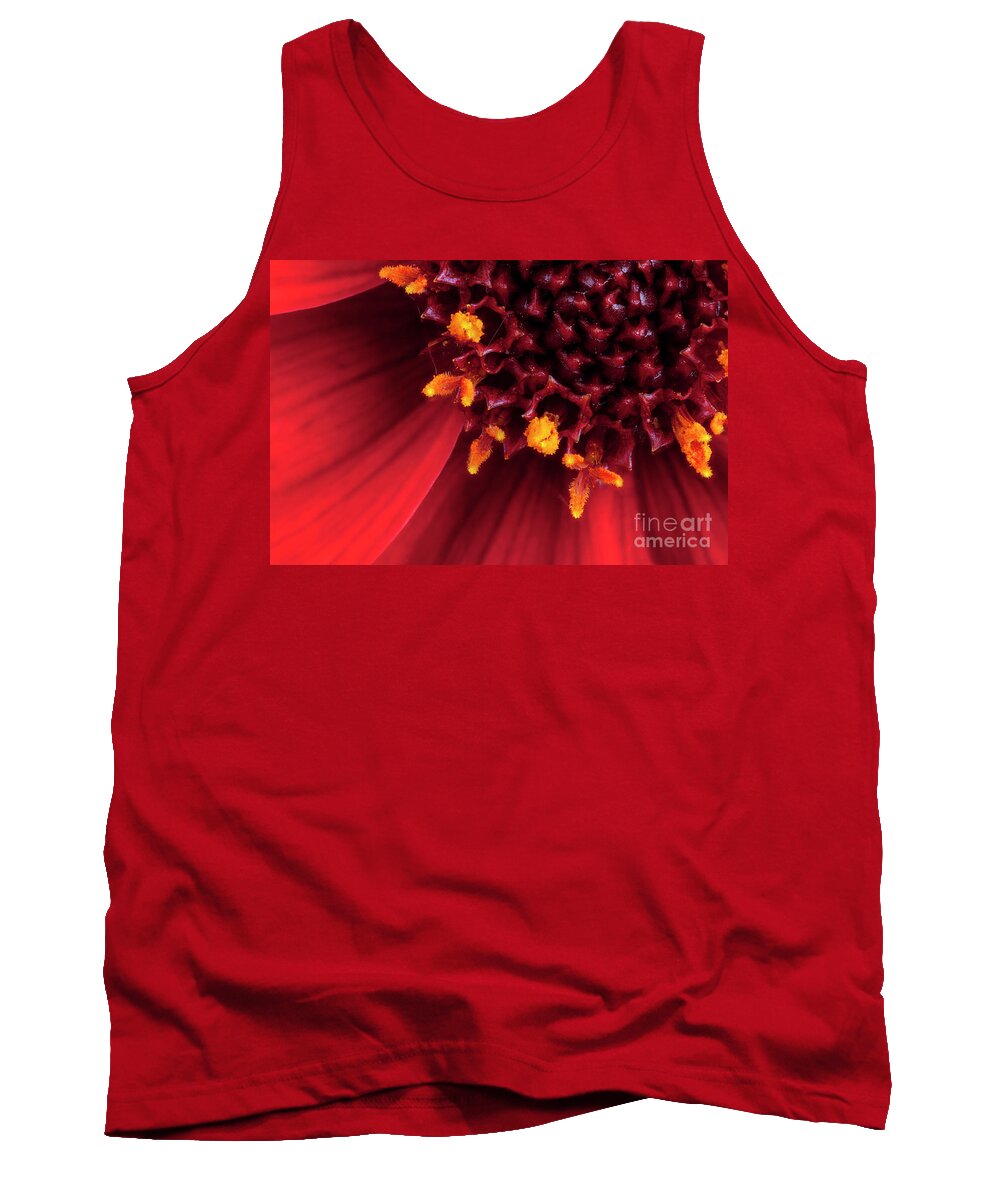Flower Tank Top featuring the photograph Red Dahlia flower in extreme macro by Simon Bratt