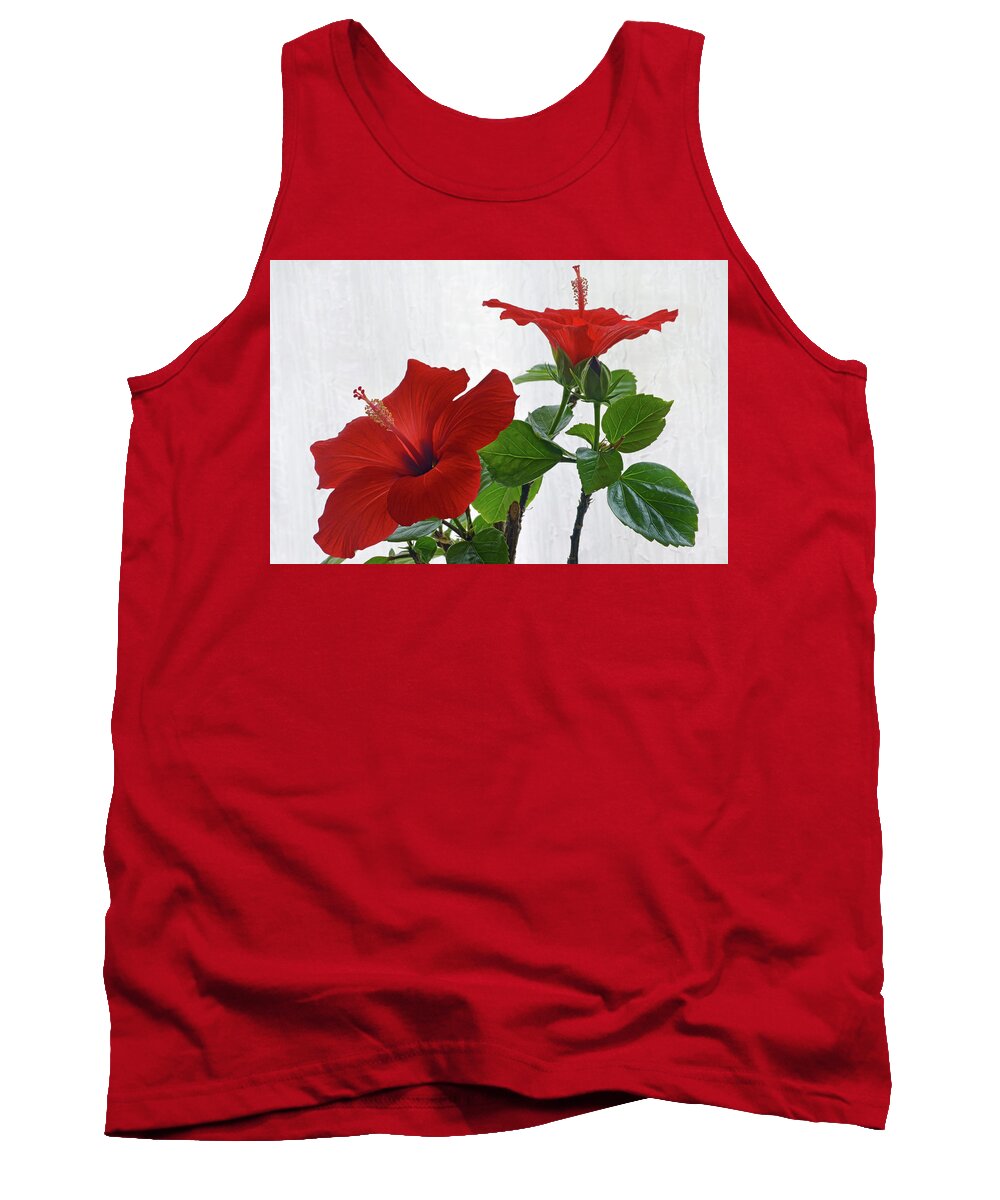 Hibiscus Tank Top featuring the photograph Red Hibiscus Duo by Terence Davis