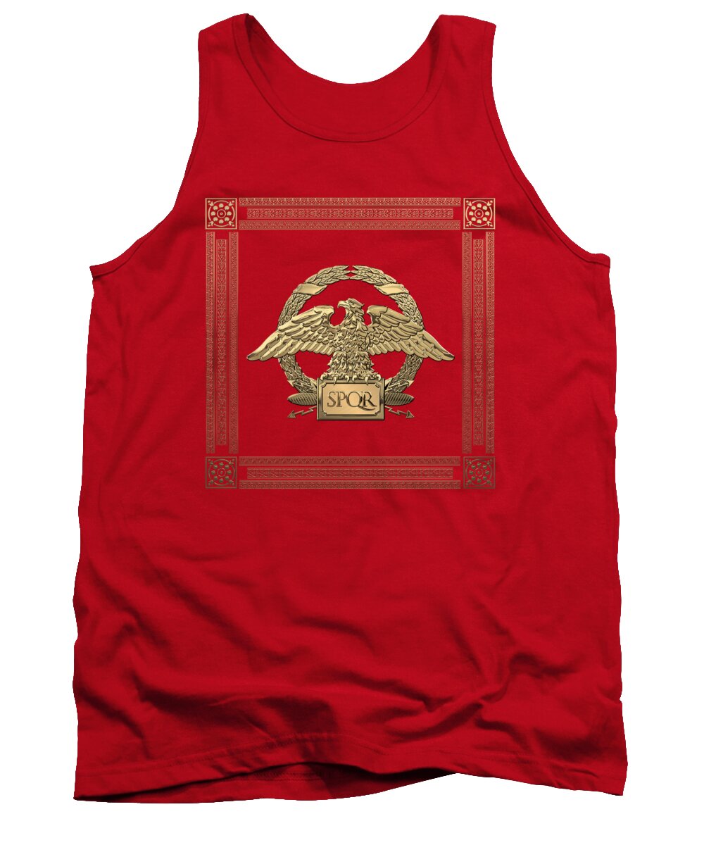 ‘treasures Of Rome’ Collection By Serge Averbukh Tank Top featuring the digital art Roman Empire - Gold Roman Imperial Eagle over Red Velvet by Serge Averbukh