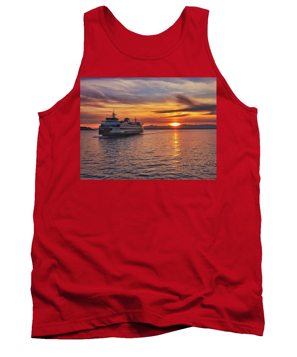 Seattle Tank Top featuring the photograph Seattle Ferry at Sunset by Jerry Abbott