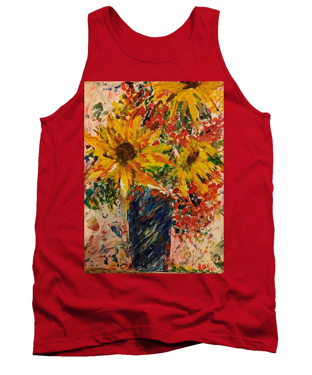 Sunflowers Tank Top featuring the painting Sunflowers by Raji Musinipally