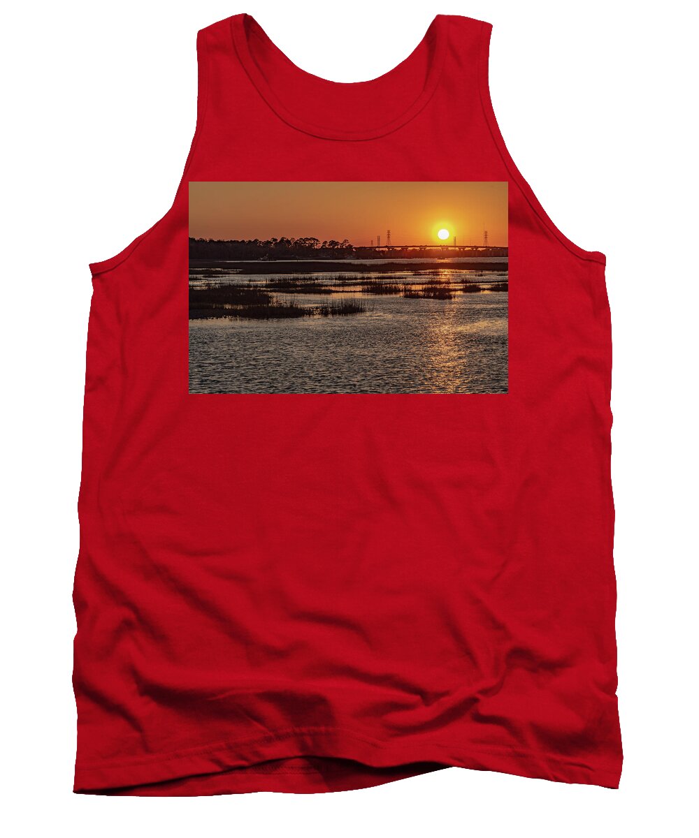 Sunset Tank Top featuring the photograph Sunset Over Skull Creek at The Bridge by Dennis Schmidt