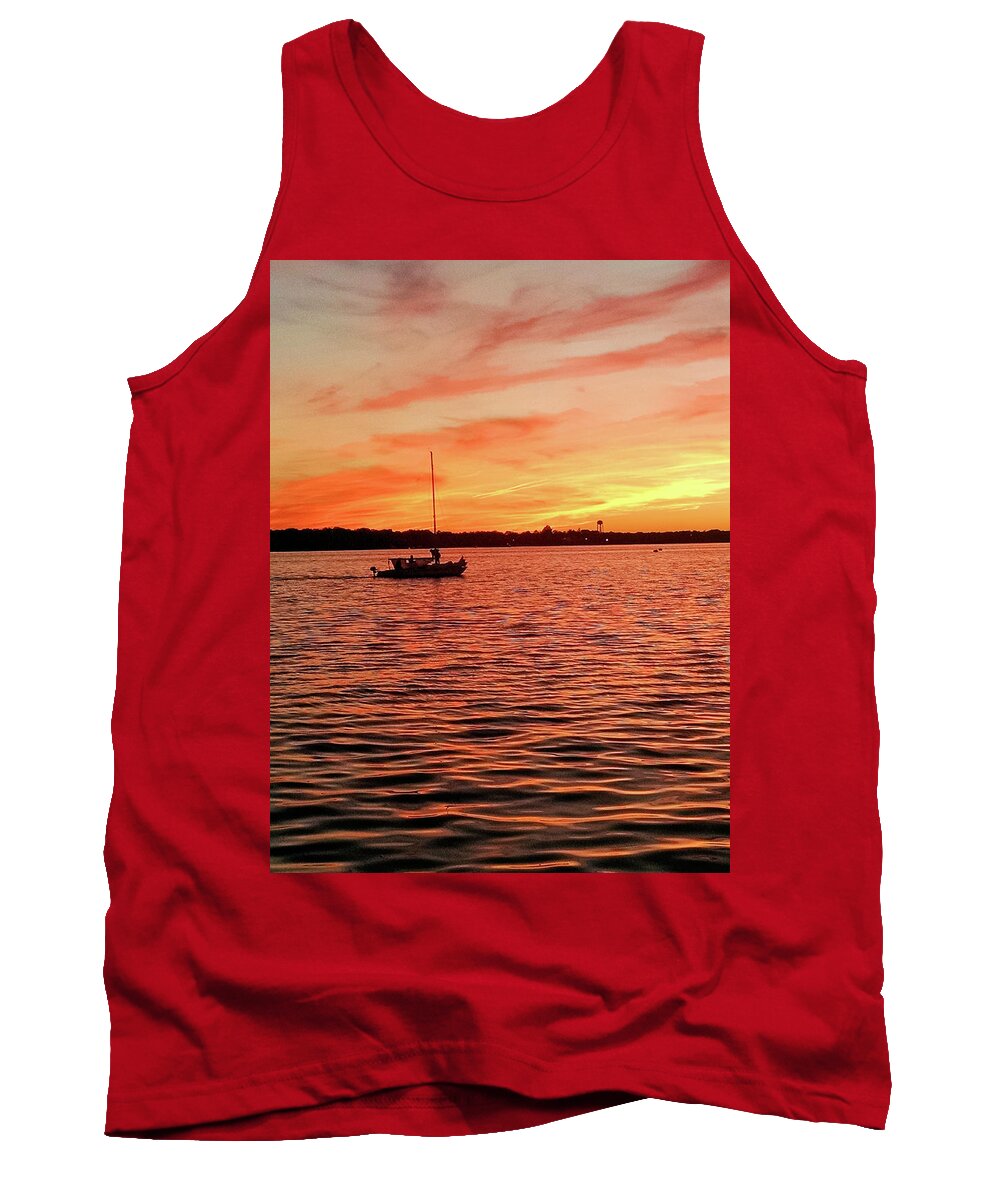 Sailboat Tank Top featuring the photograph Sunset Sail by Linda Henne