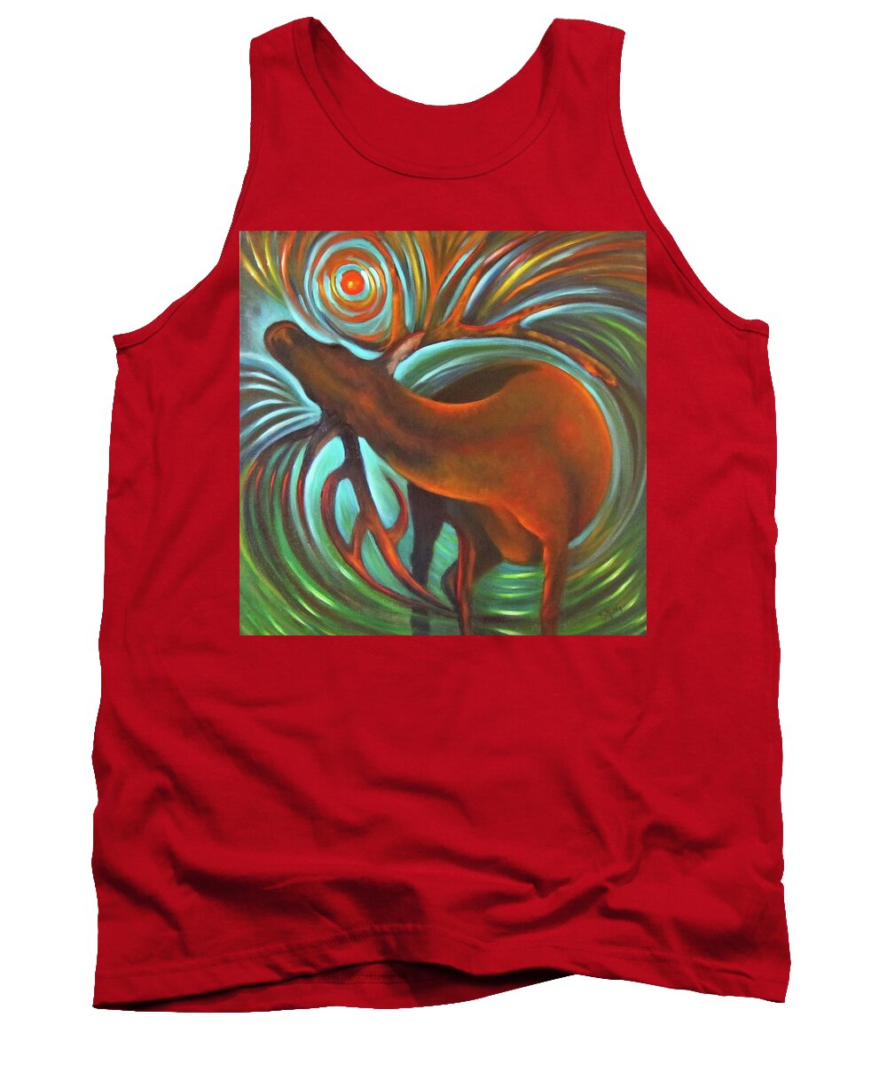 Elk Tank Top featuring the painting Twisted Elk by Sherry Strong