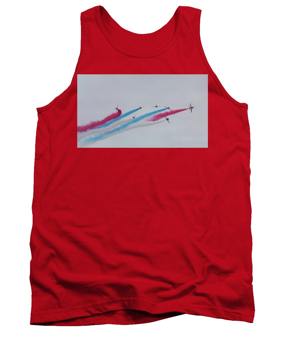 Eastbourne International Airshow Tank Top featuring the photograph Red Arrows over Eastbourne #2 by Andrew Lalchan