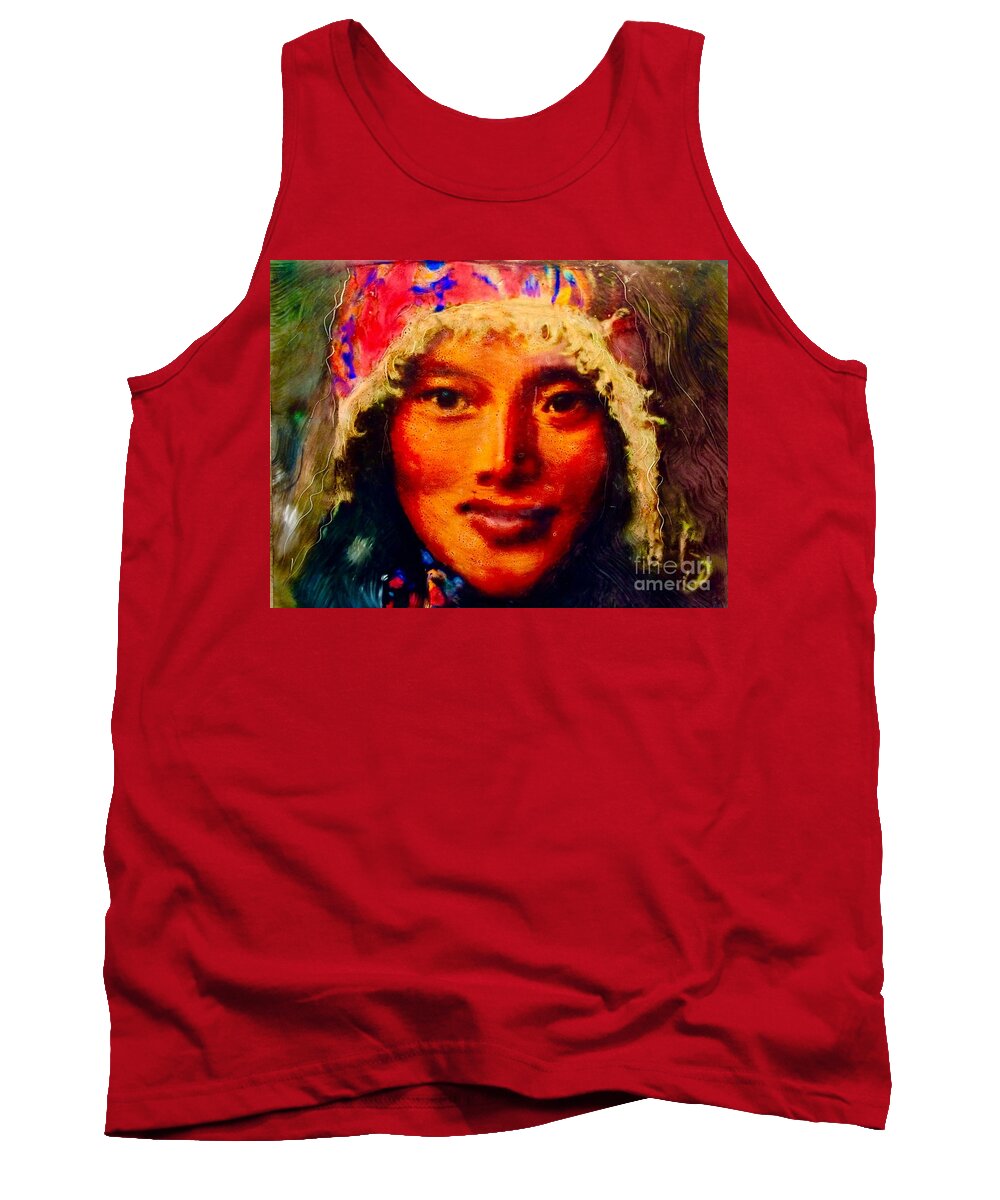 Faces Global First Nation Native Indigenous Tibet Nepal Tank Top featuring the painting Faces of Hope #2 by FeatherStone Studio Julie A Miller