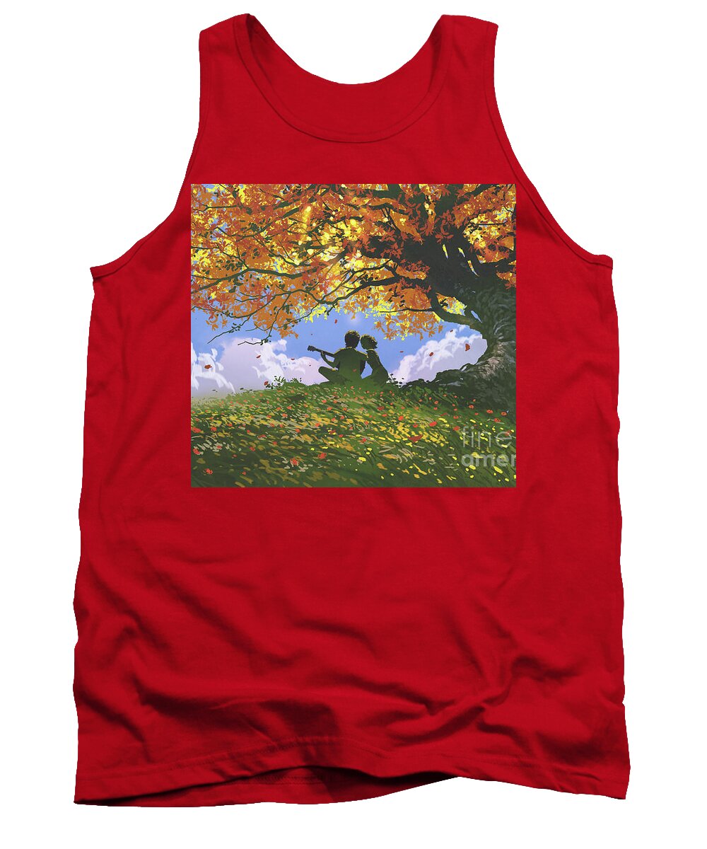 Illustration Tank Top featuring the painting A Song For Us In Autumn by Tithi Luadthong