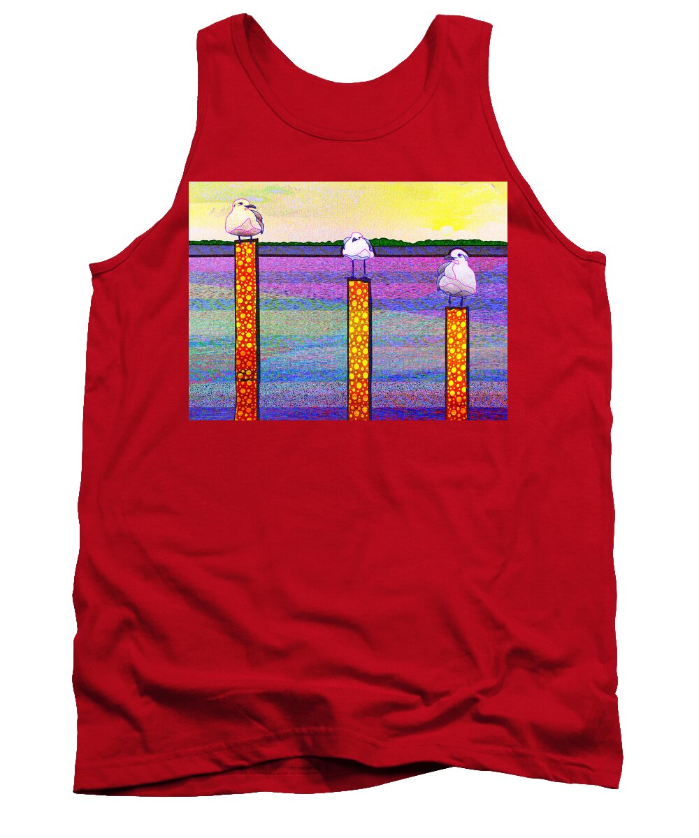 Beach Tank Top featuring the digital art A Trio Of Gulls by Rod Whyte