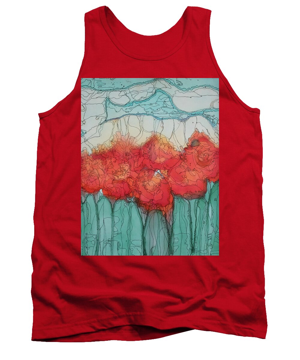 Flowers Tank Top featuring the mixed media Alcohol Meadow by Aimee Bruno