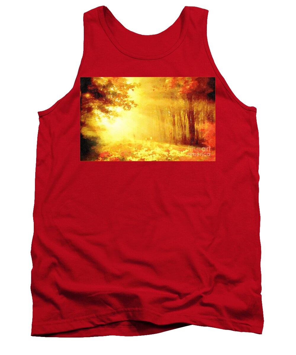 Autumn Tank Top featuring the digital art Autumn Forest In The Morning by Jerzy Czyz