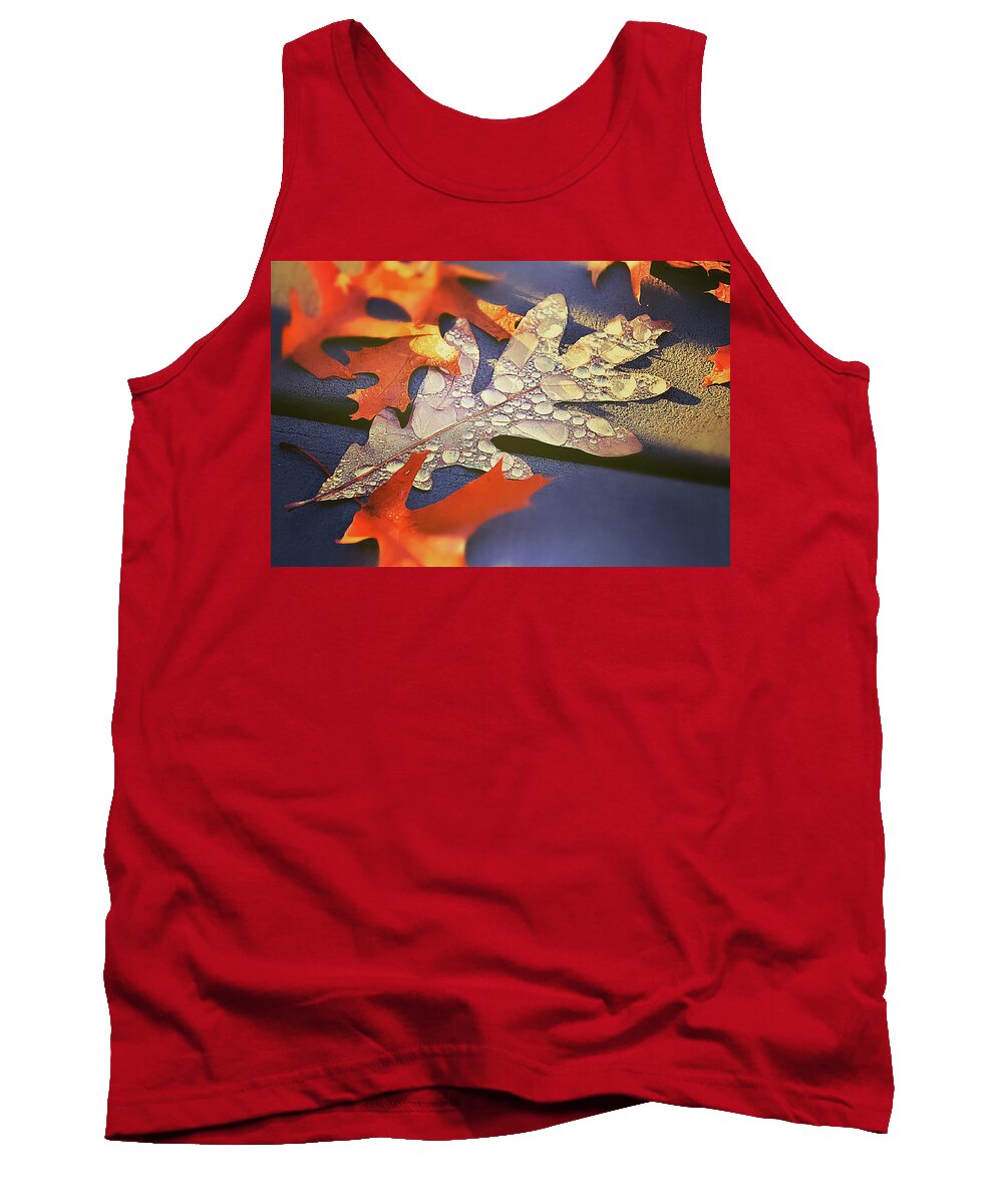 Autumn Mornings And Dewy Leaves Tank Top featuring the photograph Autumn Mornings and Dewy Leaves by Christina McGoran