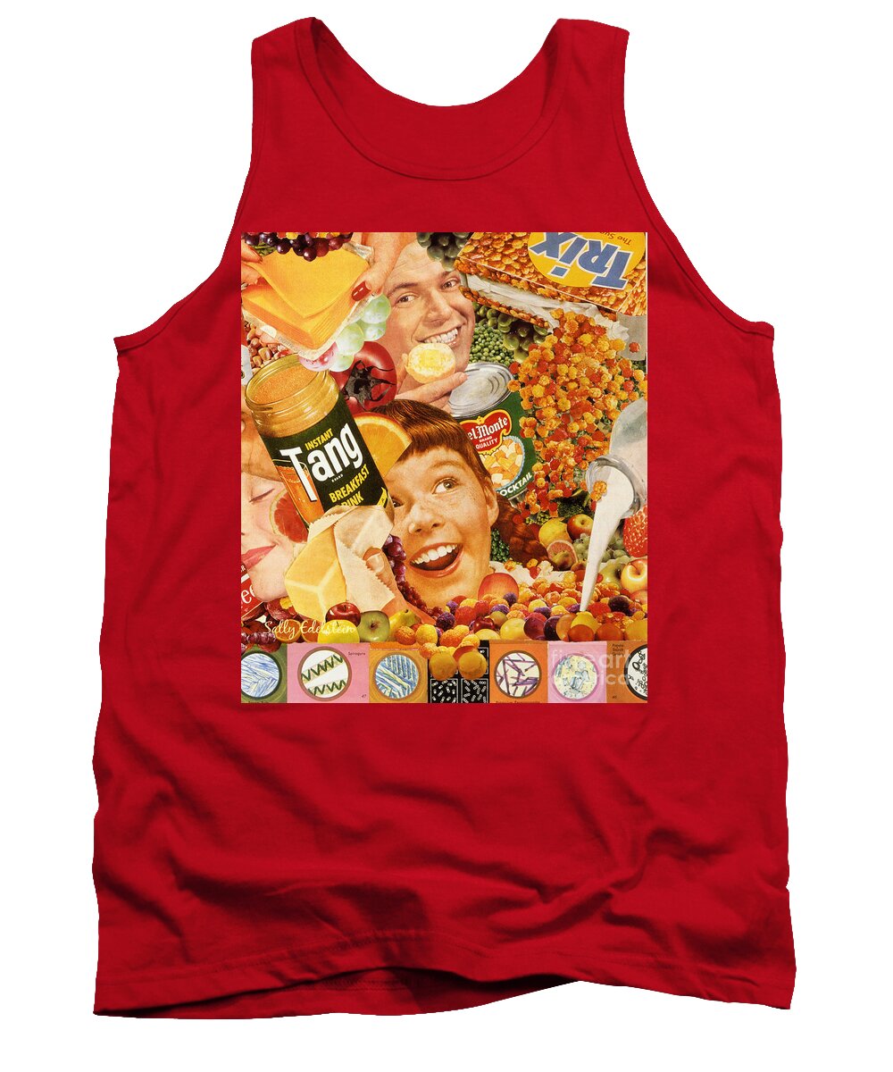 Collage Tank Top featuring the mixed media Fun Filled Food by Sally Edelstein