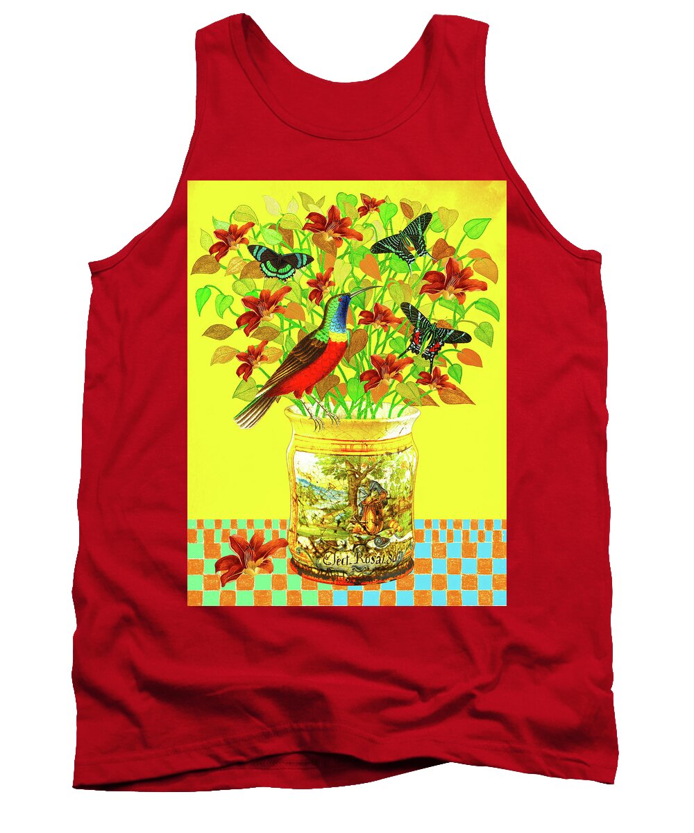 Bouquet Tank Top featuring the mixed media Bouquet in an Apothecary Jar by Lorena Cassady