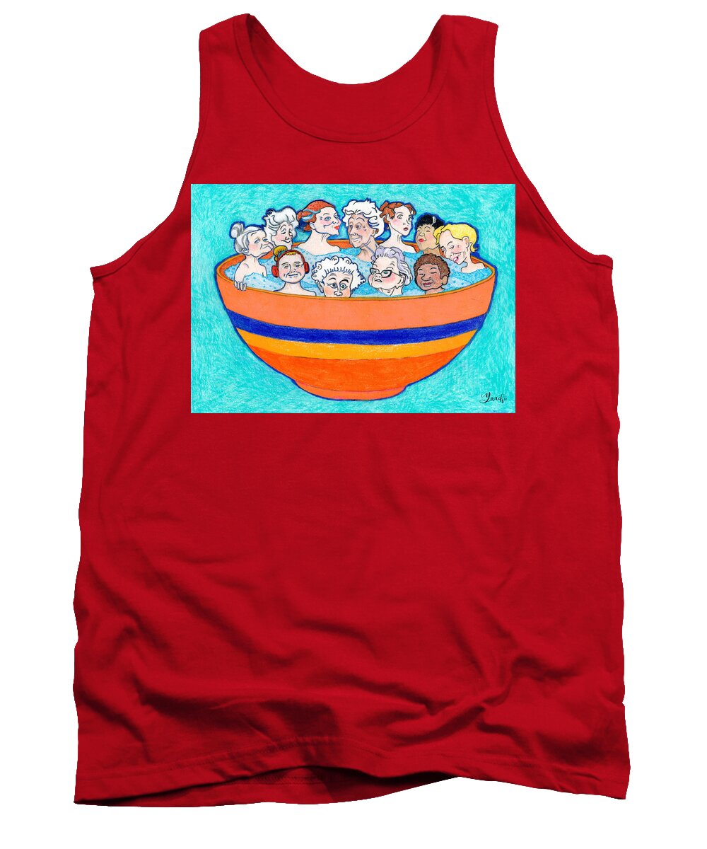 Humorous Art Tank Top featuring the drawing Bowl of Women by Lorena Cassady