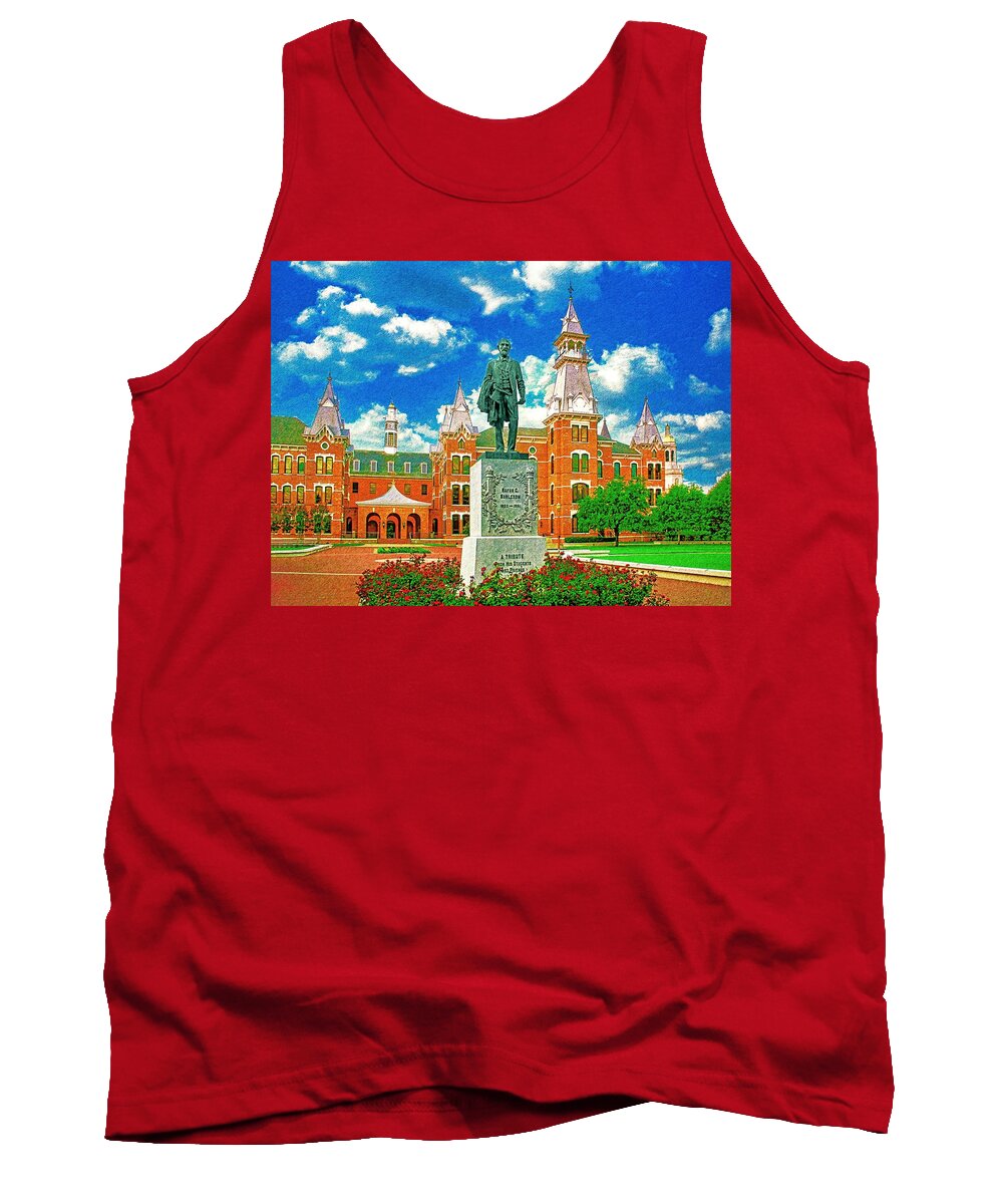 Burleson Quadrangle Tank Top featuring the digital art Burleson Quadrangle of the Baylor University in Waco, Texas - pencil sketch by Nicko Prints