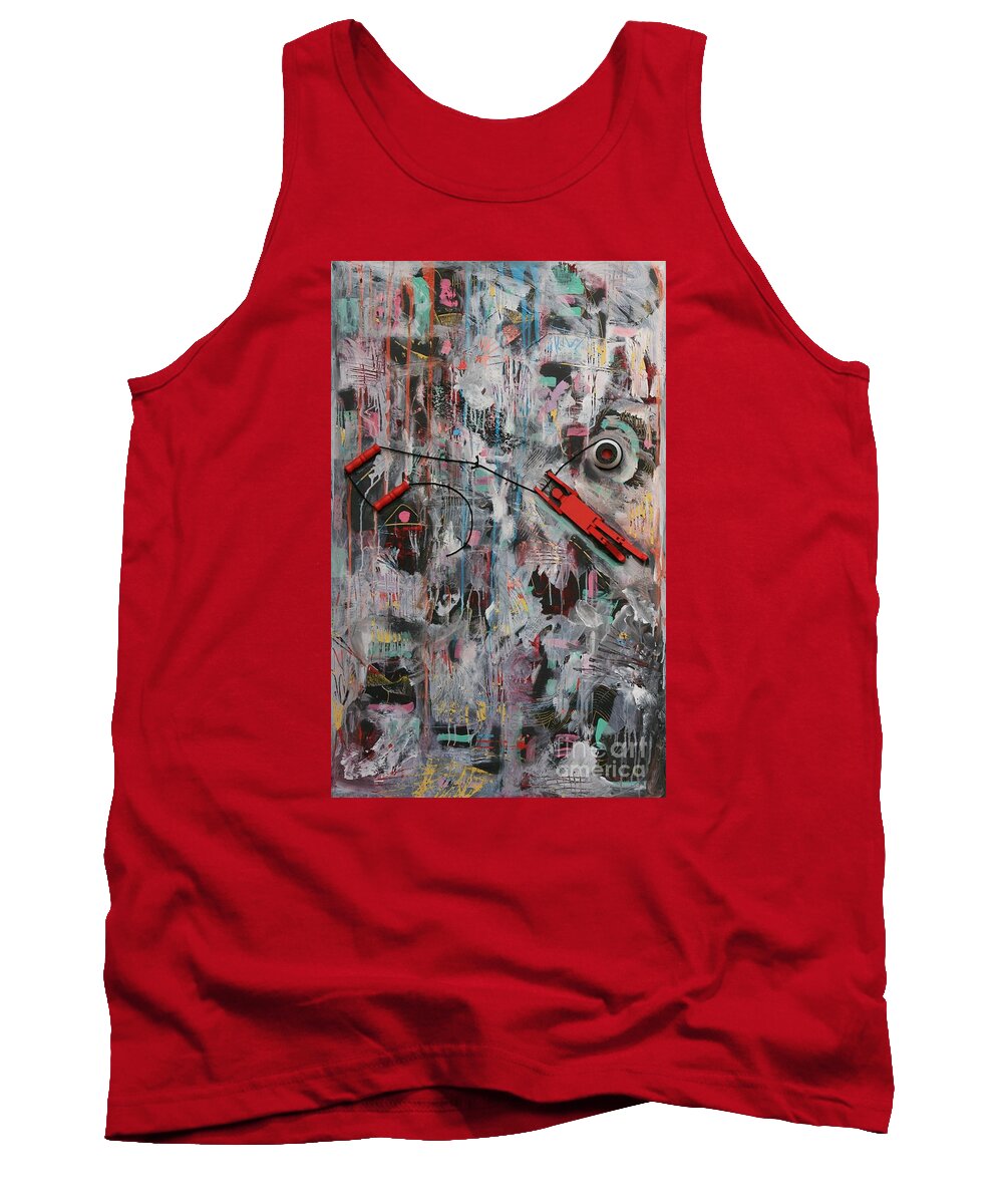 Mixed Media Abstract Tank Top featuring the mixed media By a Thread by Jean Clarke