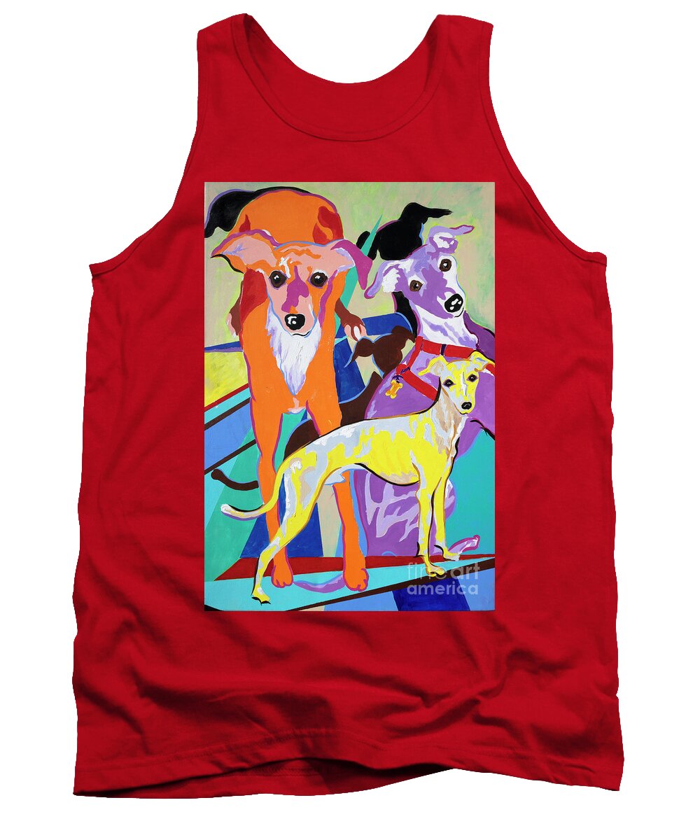 Greyhound Painting On Canvas Tank Top featuring the painting Cartoon Iggy by Jane Crabtree