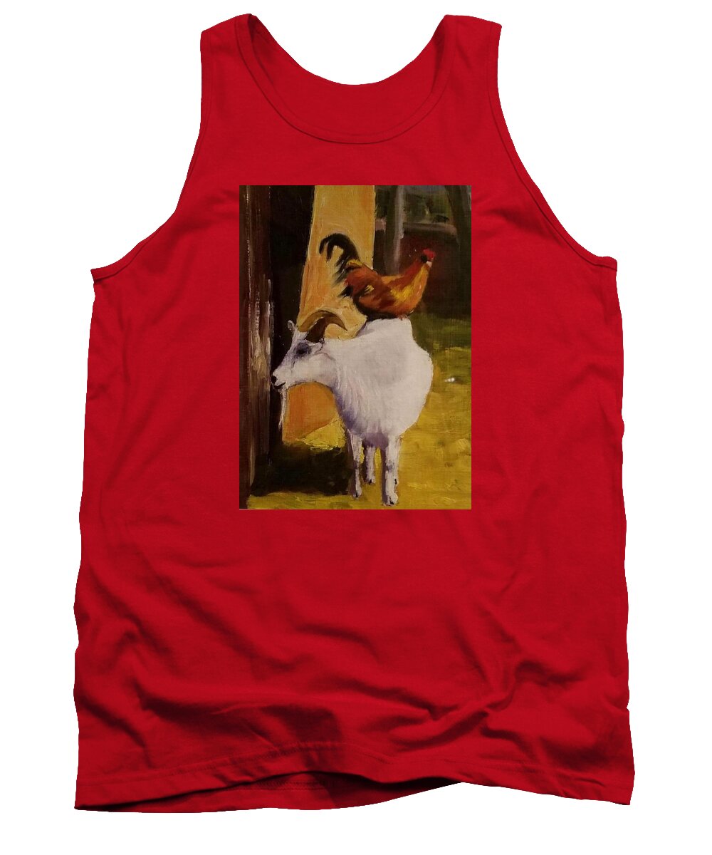 Goat Tank Top featuring the painting Chicken on a Goat by Shawn Smith