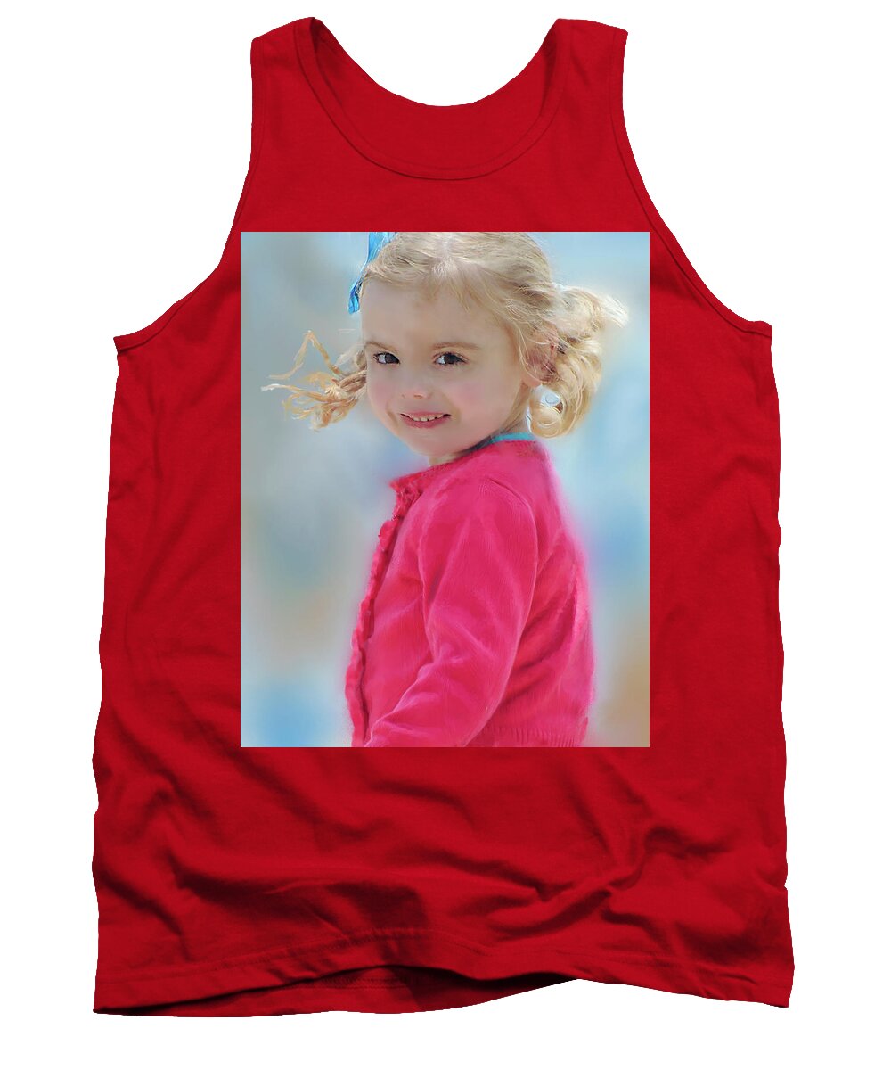 Girl Tank Top featuring the digital art Child Playing At the Beach by Cordia Murphy