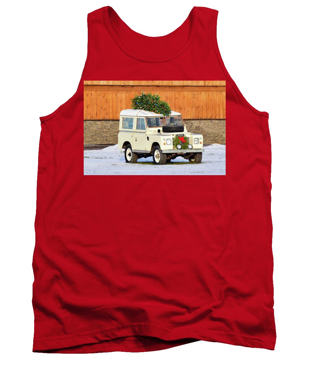 Land Rover Tank Top featuring the photograph Christmas Land Rover by Nicole Lloyd