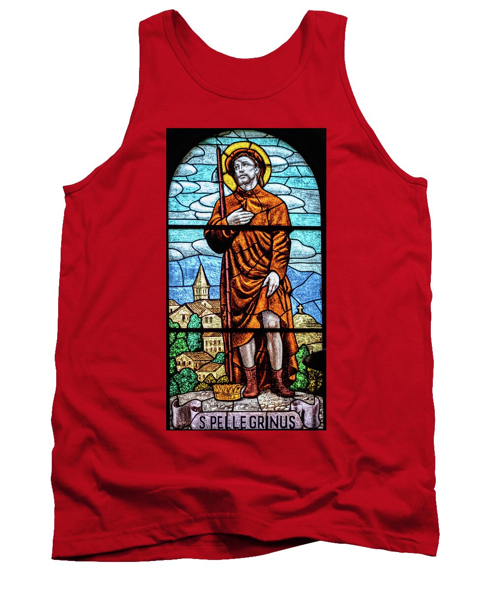 Coloured Tank Top featuring the photograph coloured stained glass of Saint Peregrine by Luca Lorenzelli