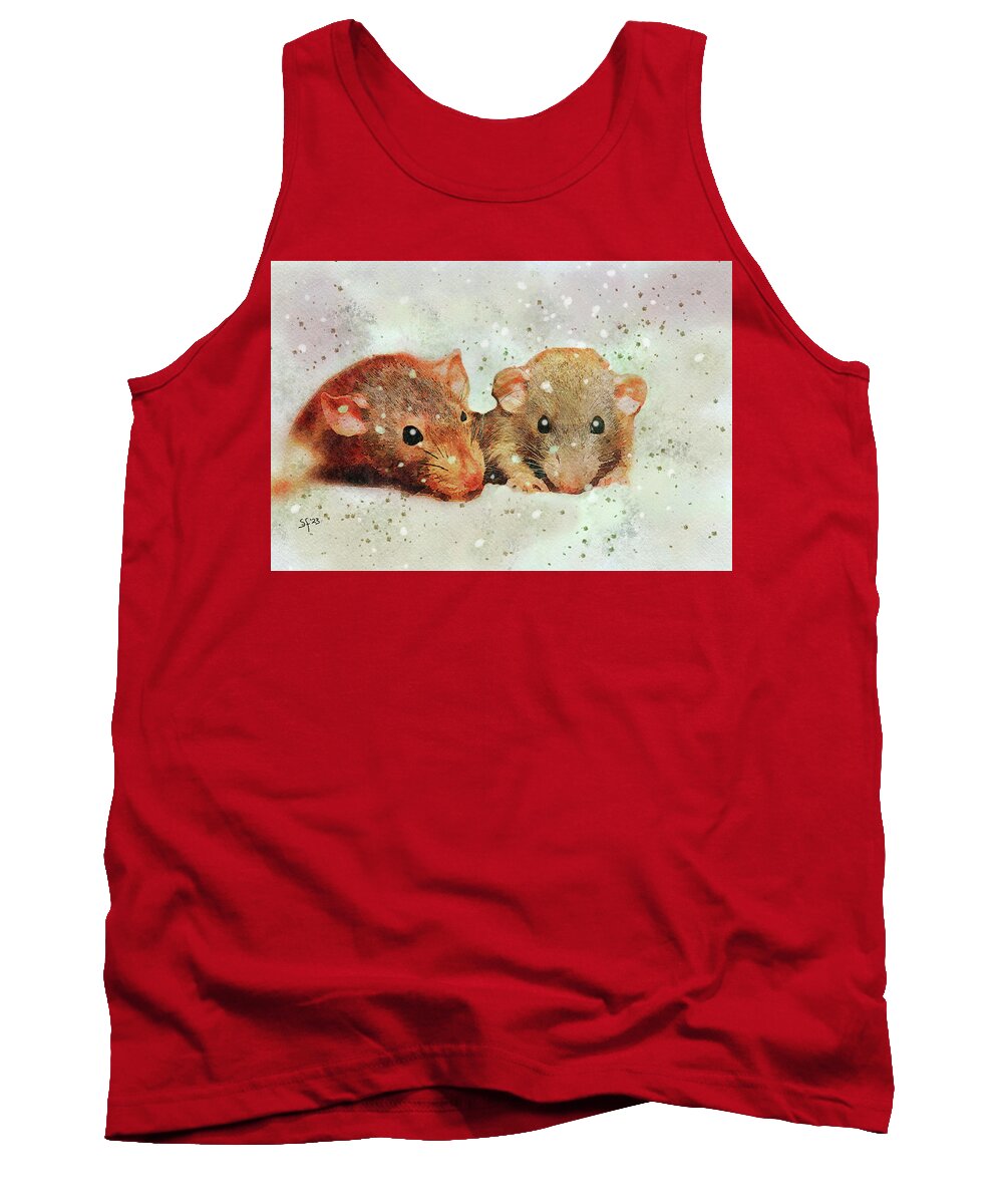 Cute Tank Top featuring the mixed media Cute Mice Watercolor Painting by Shelli Fitzpatrick