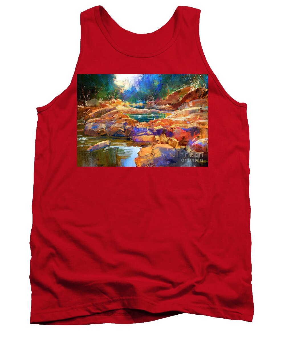 Abstract Tank Top featuring the painting Enchanted Creek by Tithi Luadthong