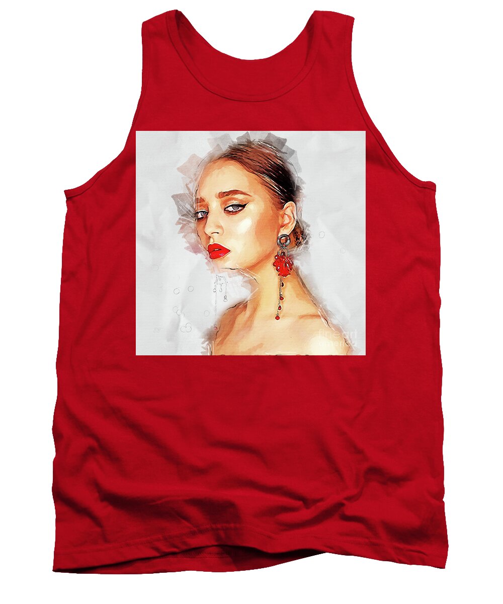 Lady Tank Top featuring the digital art Excuse Me? by Elaine Teague