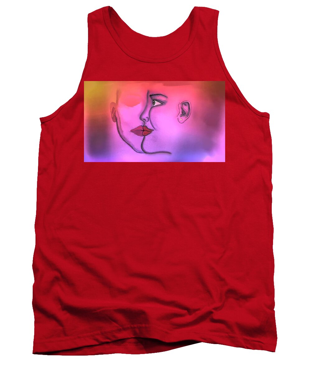 Modern Abstract Tank Top featuring the drawing Faces Sense Of Self Introvert Extravert by Joan Stratton