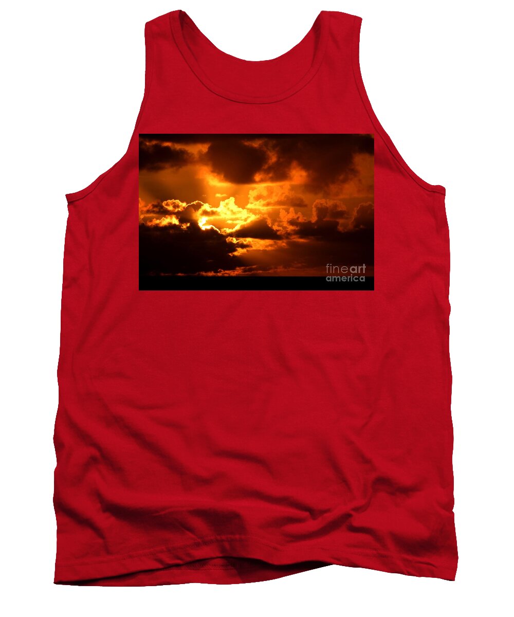Firey Sunrise Tank Top featuring the photograph Fire Over the Ocean by Mary Deal