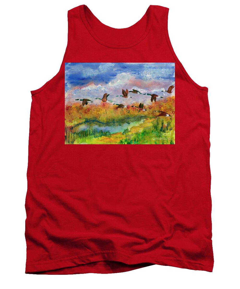 Ducks Tank Top featuring the painting Flying South by Walt Brodis