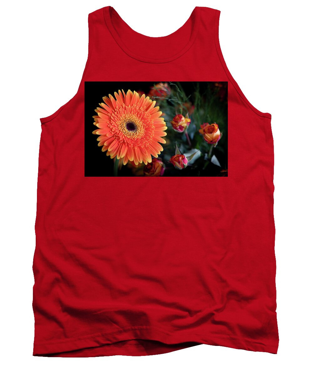 Daisies Tank Top featuring the photograph Fresh beautiful orange daisy flower blossom. Blooming flower by Michalakis Ppalis