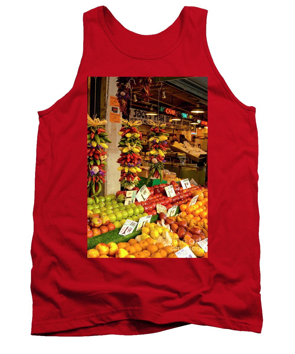 Market Tank Top featuring the photograph Fruit and Vegetable market in Seattle, Washington with beautiful produce at great prices by Gunther Allen