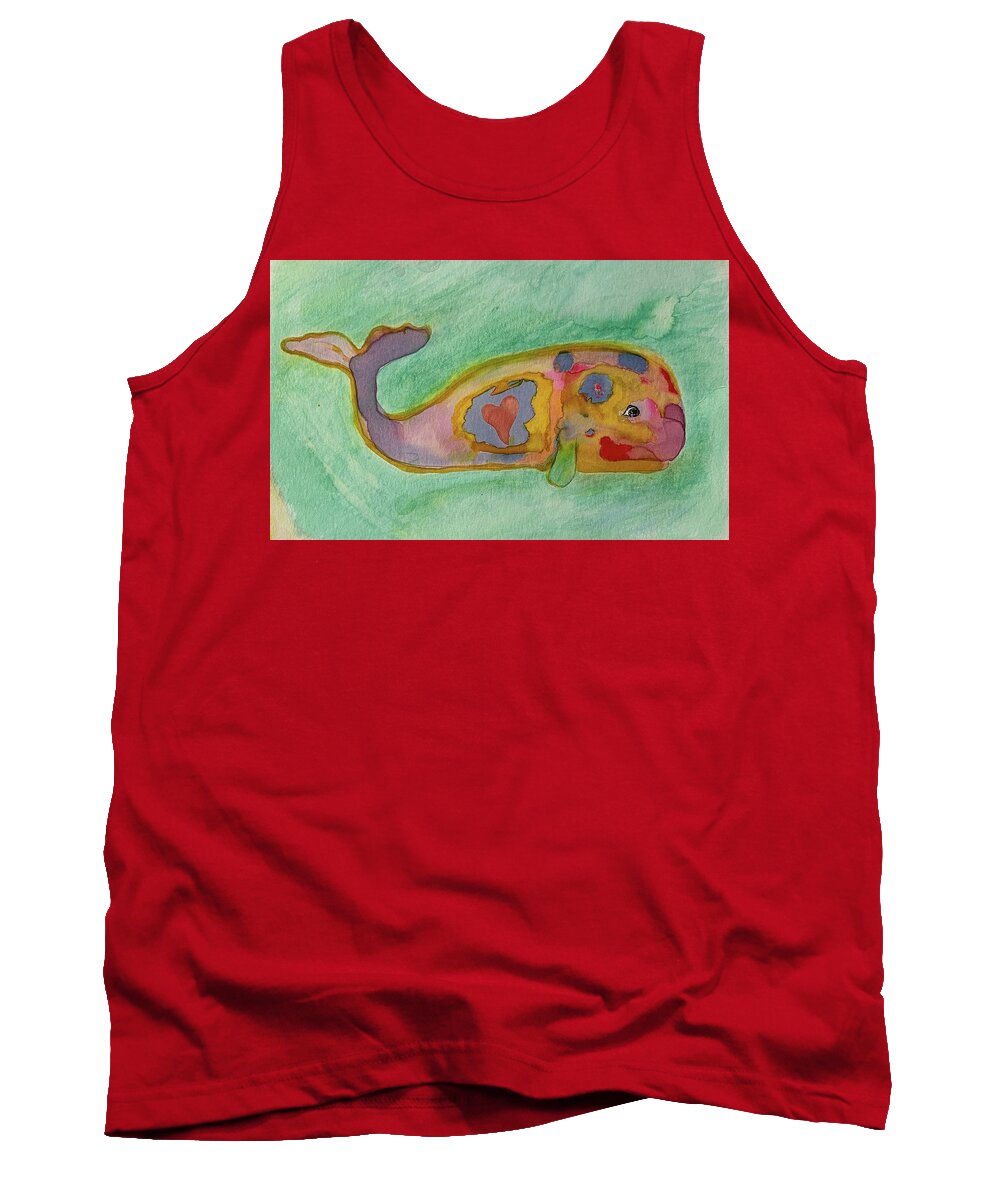 Whales Tank Top featuring the painting Funky Happy Heart Whale by Sandy Rakowitz