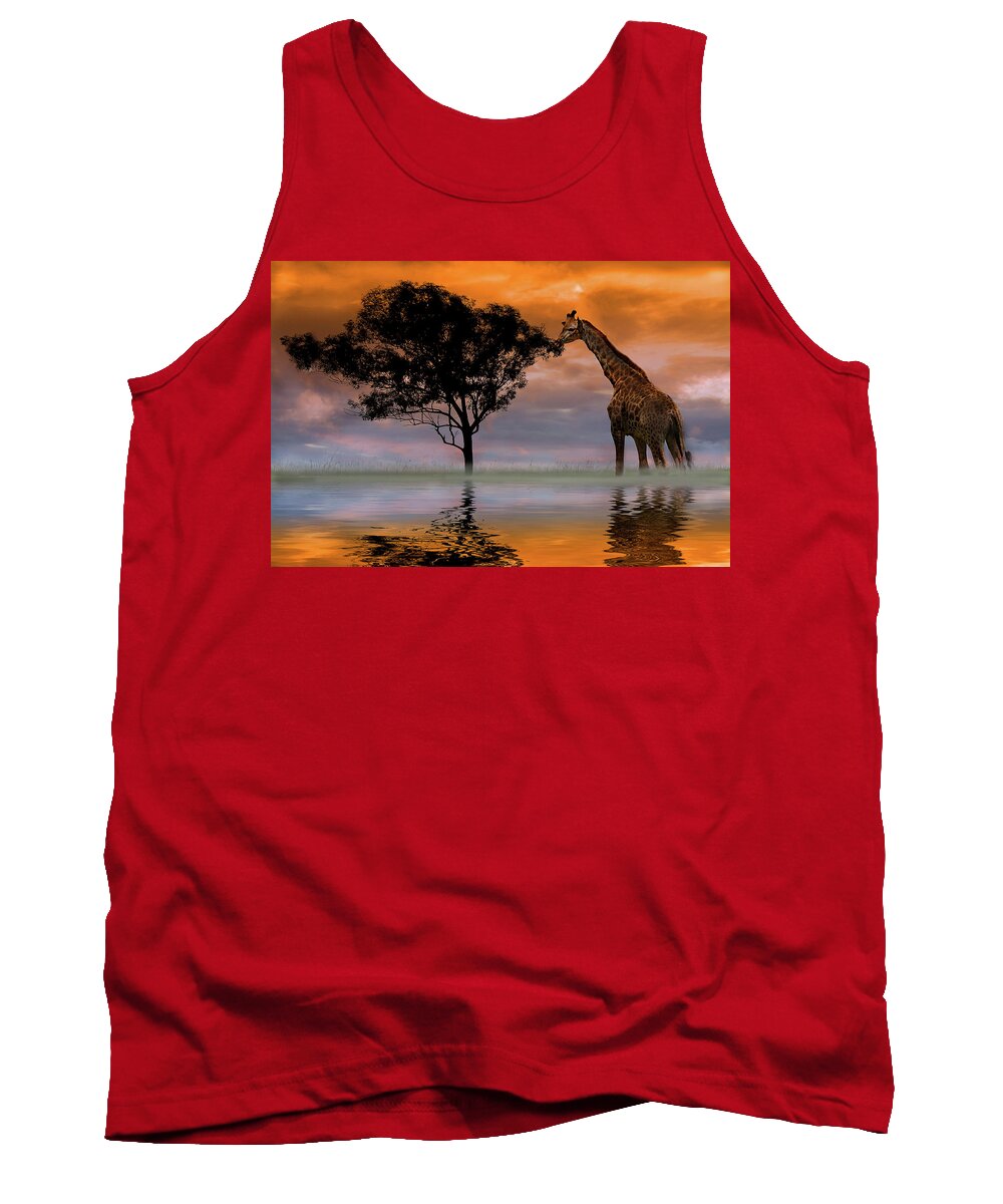 Photo Tank Top featuring the photograph Giraffe at Sunset by Anthony M Davis