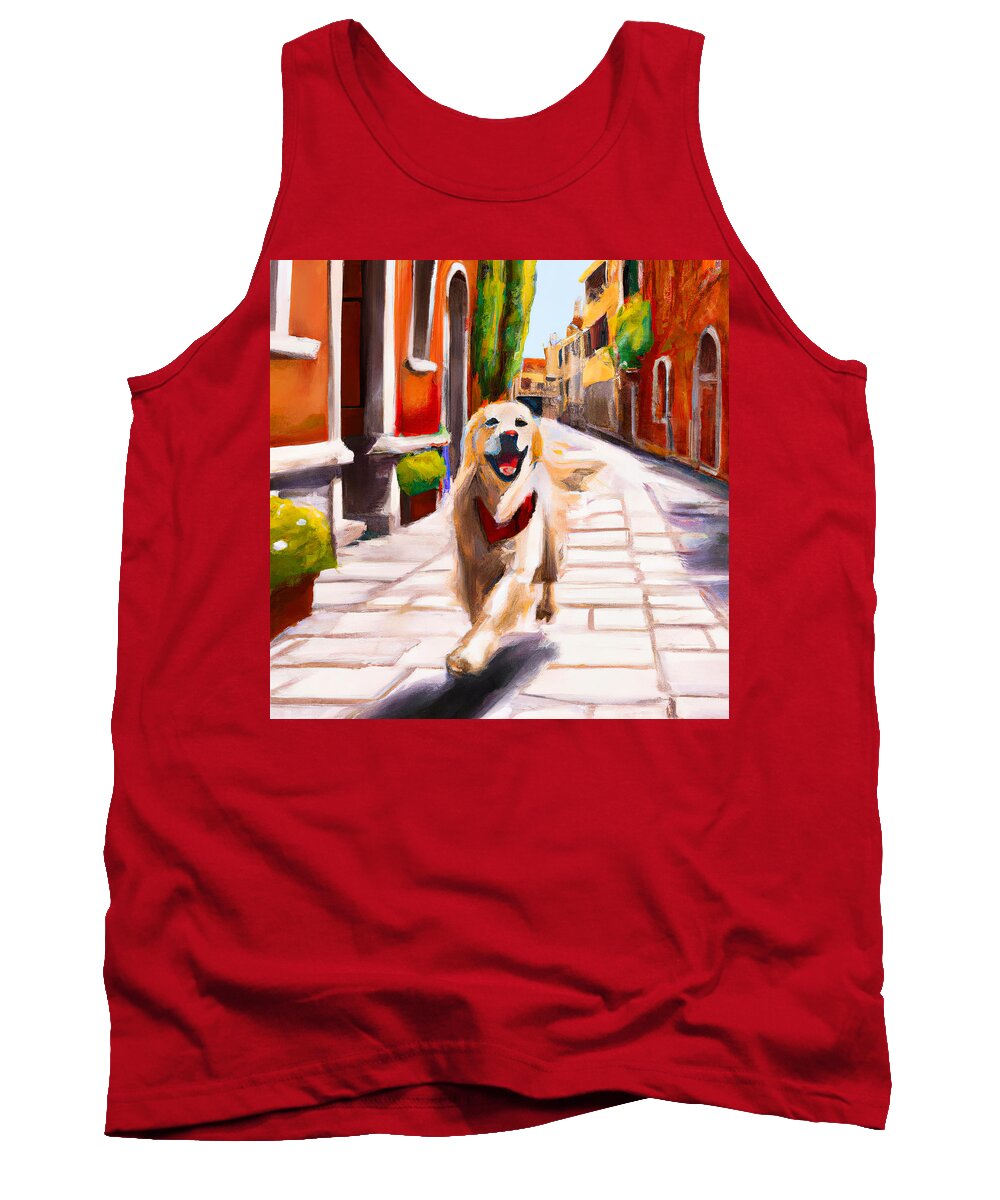 Golden Tank Top featuring the painting Golden Retriever in Italy by Hillary Kladke