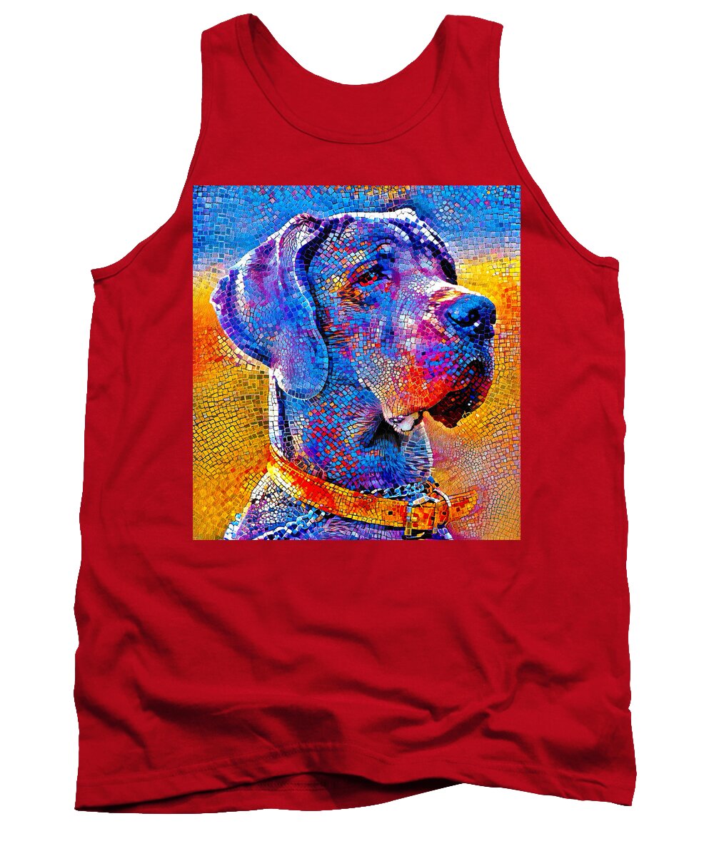 Great Dane Tank Top featuring the digital art Great Dane portrait - colorful mosaic by Nicko Prints