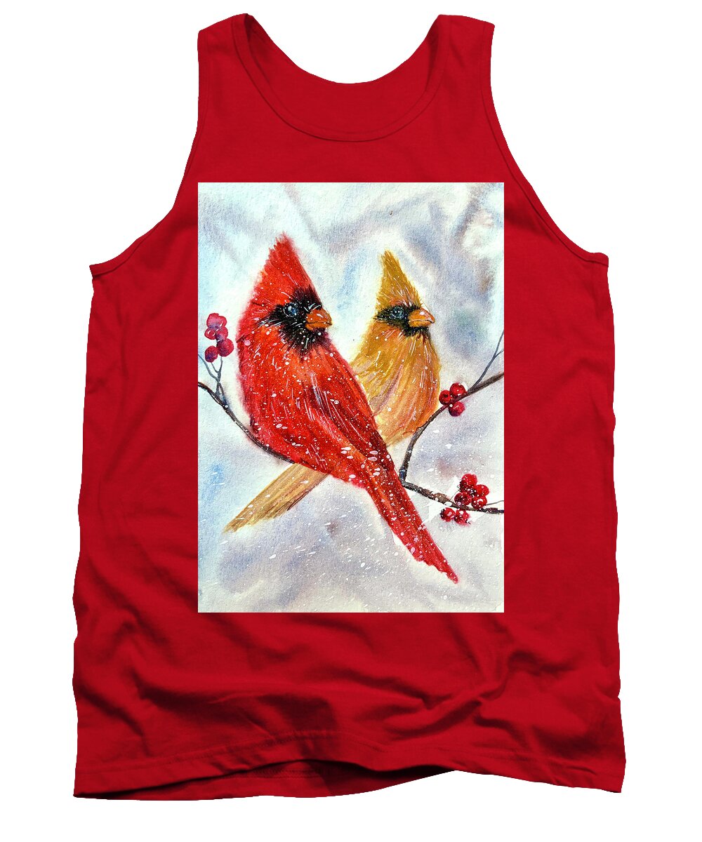 Cardinal Tank Top featuring the painting Greetings by Kellie Chasse