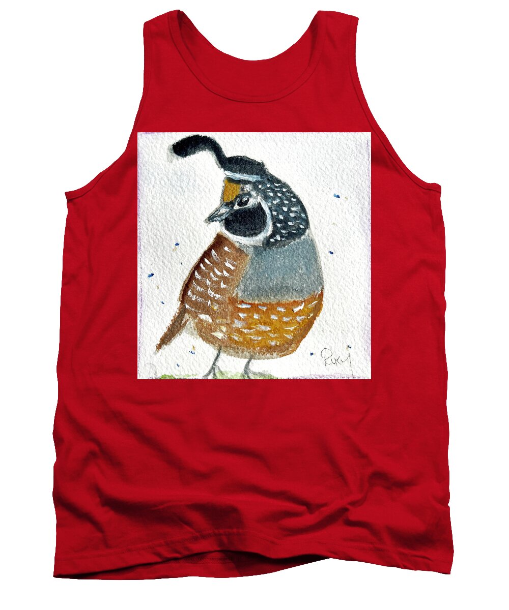 Quail Tank Top featuring the painting Happy Little Quail by Roxy Rich