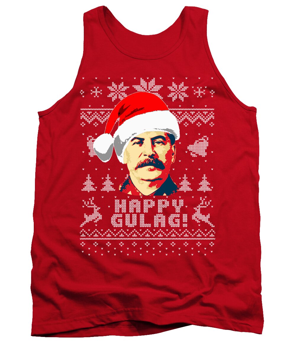 Santa Tank Top featuring the digital art Joseph Stalin Happy Gulag Christmas by Megan Miller