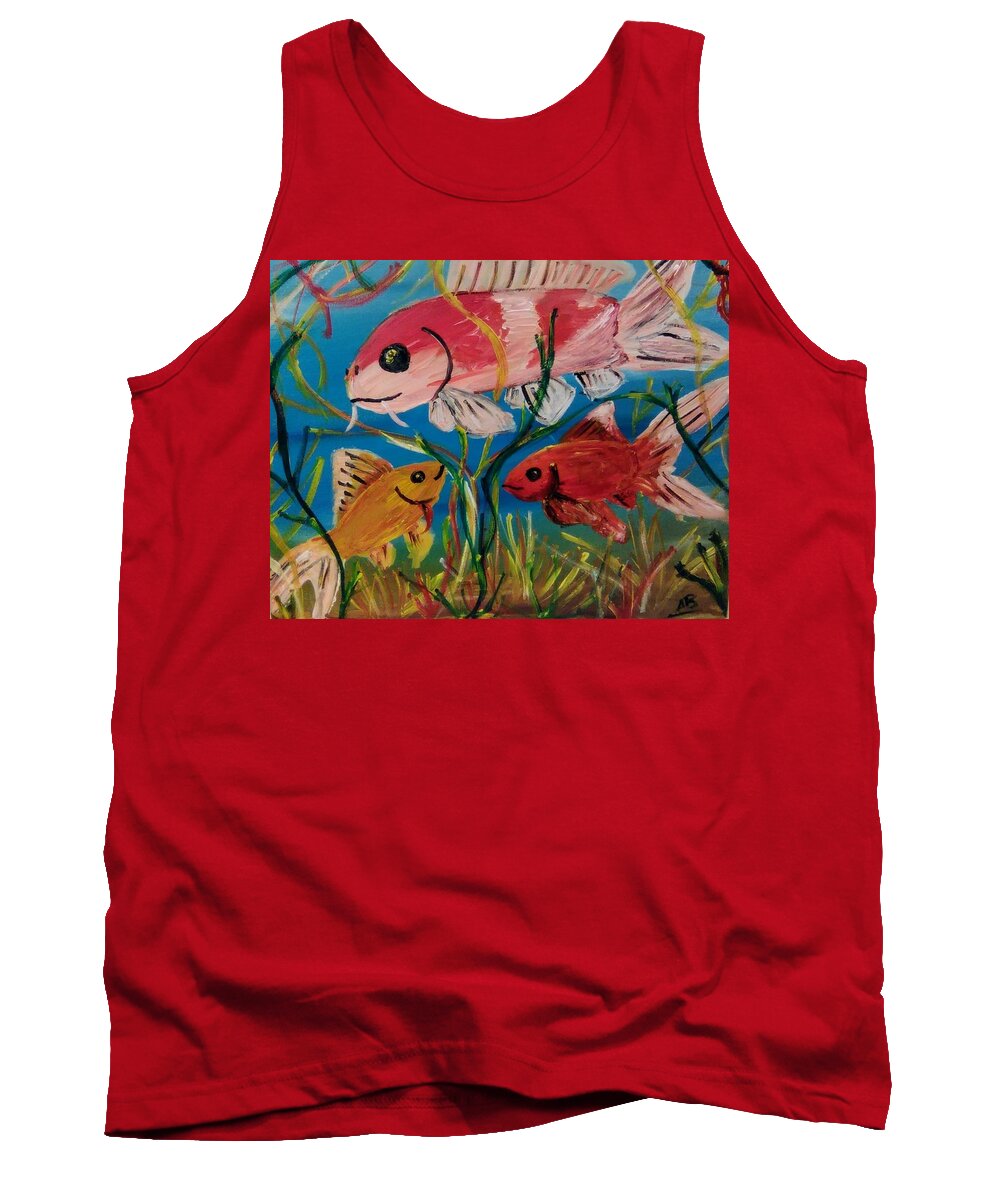 Fish Tank Top featuring the painting Koi and Goldfish Scene by Andrew Blitman