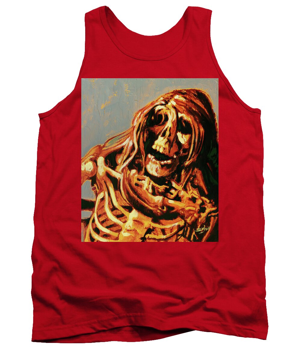 Skeleton Tank Top featuring the painting Laughing Bob by Sv Bell