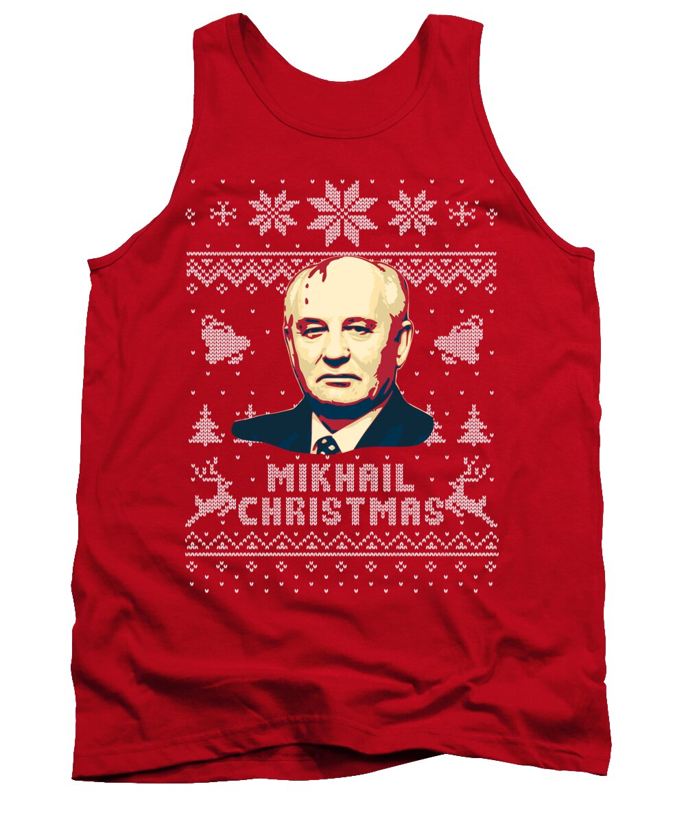 Russia Tank Top featuring the digital art Mikhail Gorbachev Merry Christmas by Filip Schpindel