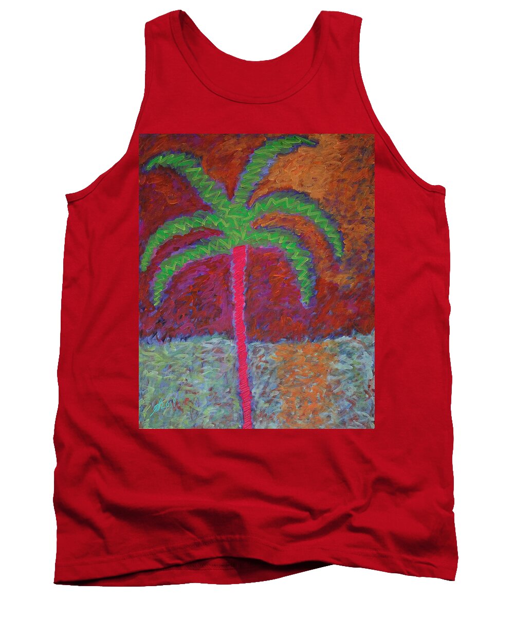 Palm Tank Top featuring the painting Neon Palm original painting by Sol Luckman