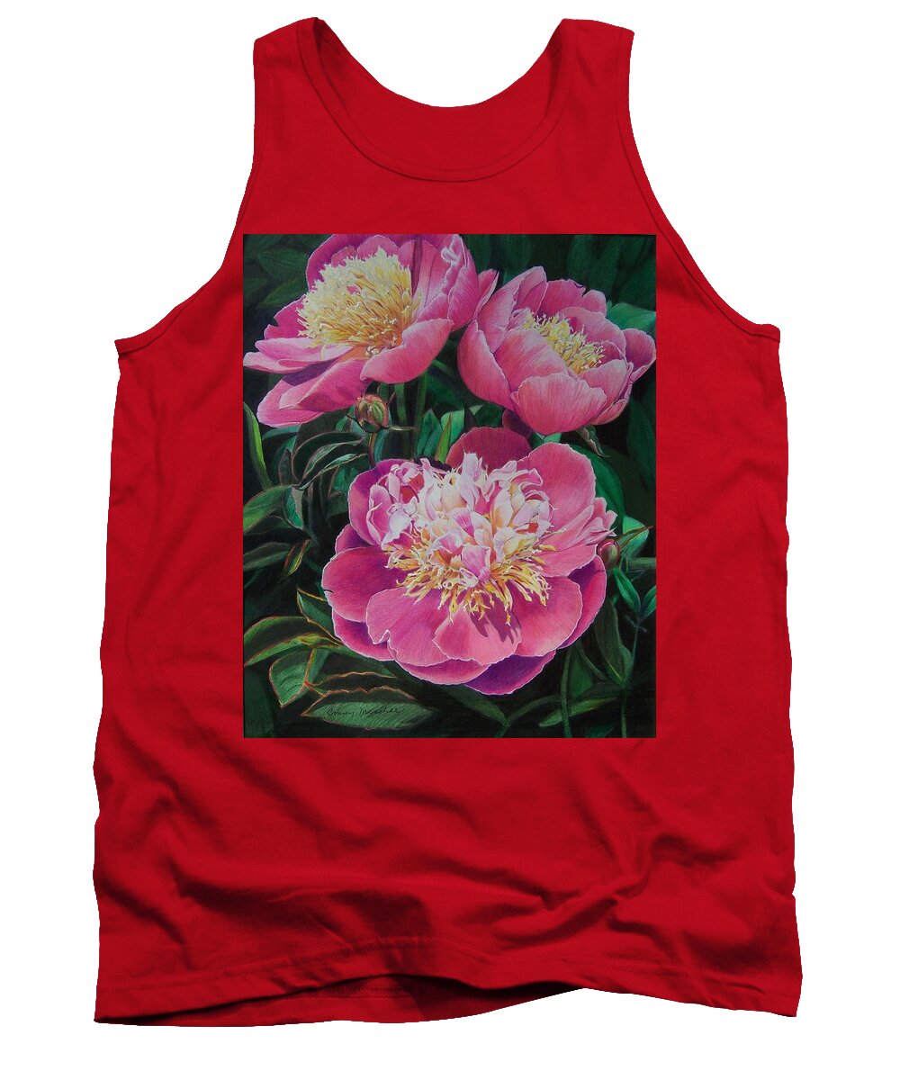 Peonies Tank Top featuring the mixed media Peonies by Constance DRESCHER