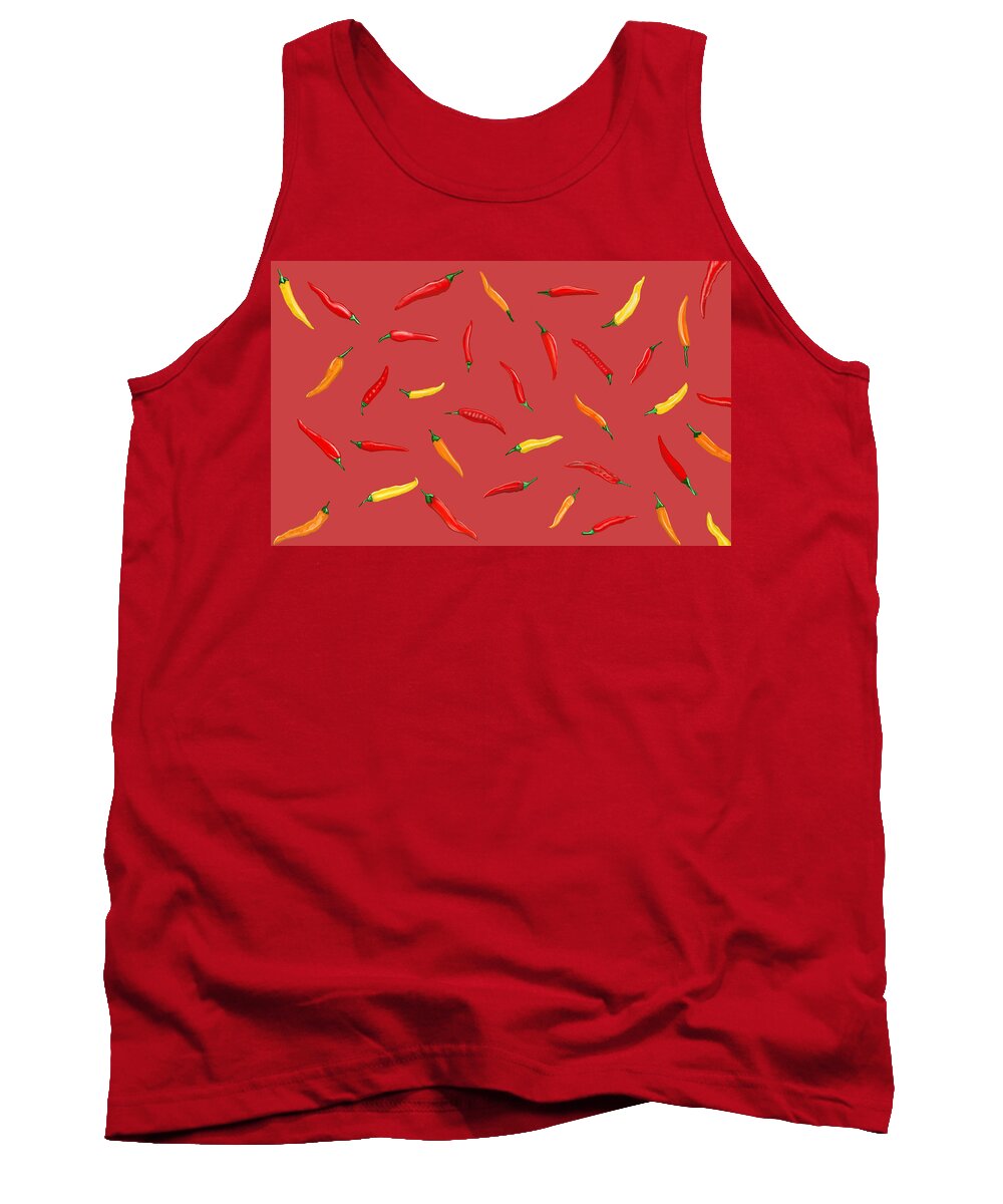 Hot Peppers Tank Top featuring the mixed media Peppers and Salsa by Judy Cuddehe