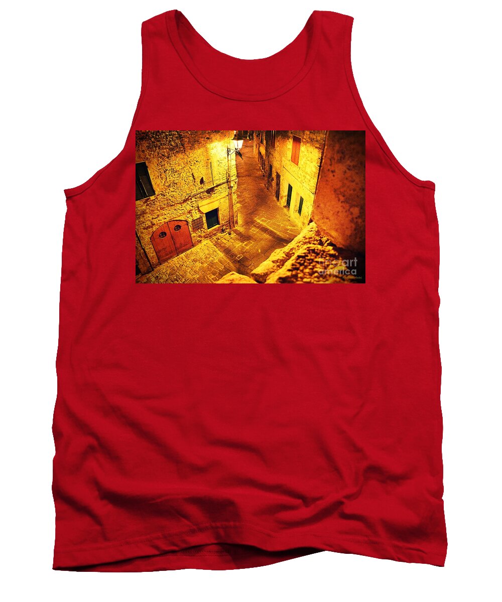 Golden Tank Top featuring the photograph Piazza by night in Tuscany by Ramona Matei