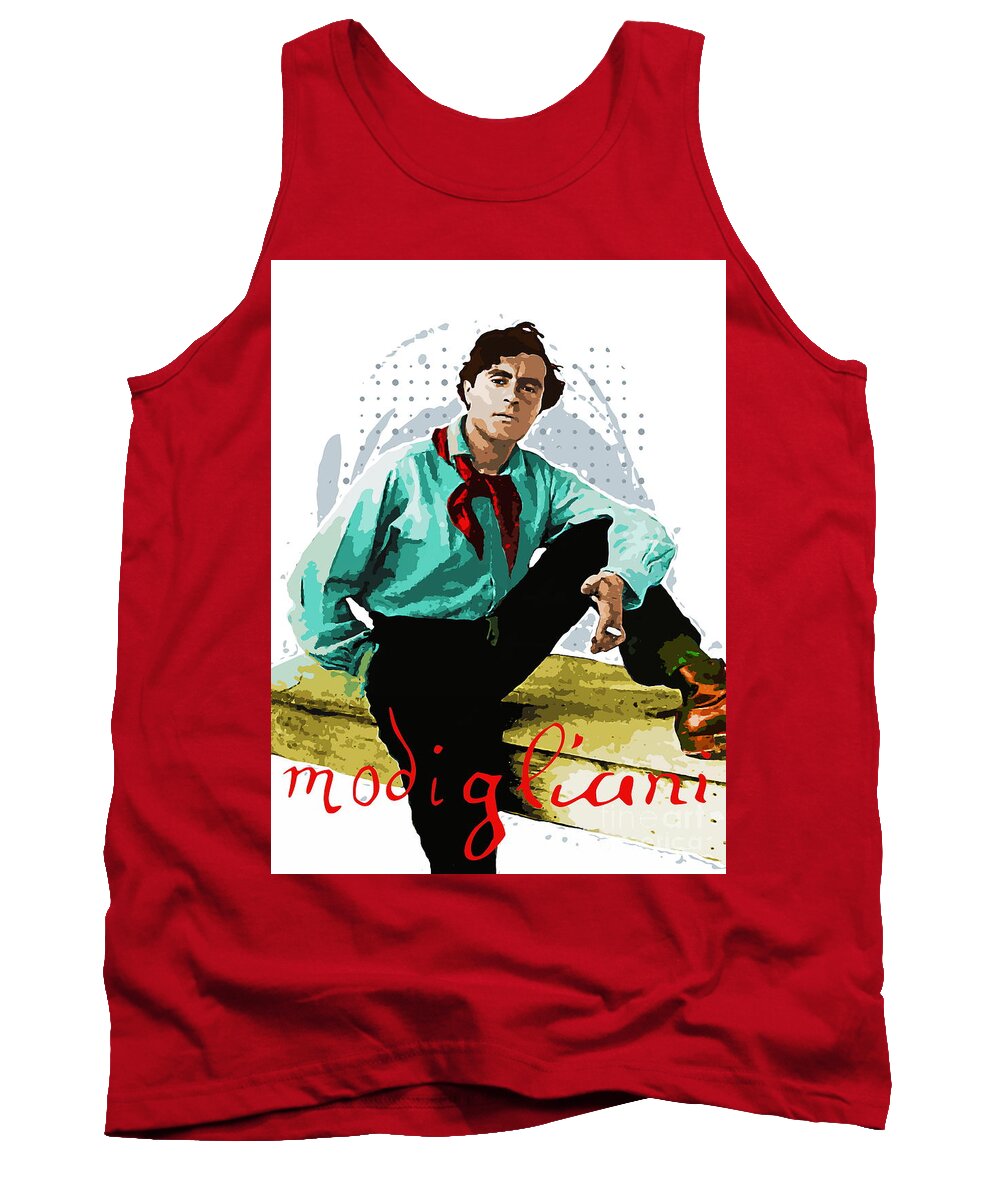 Portrait Tank Top featuring the mixed media Portrait of Amedeo Modigliani 1. by Alexandra Arts
