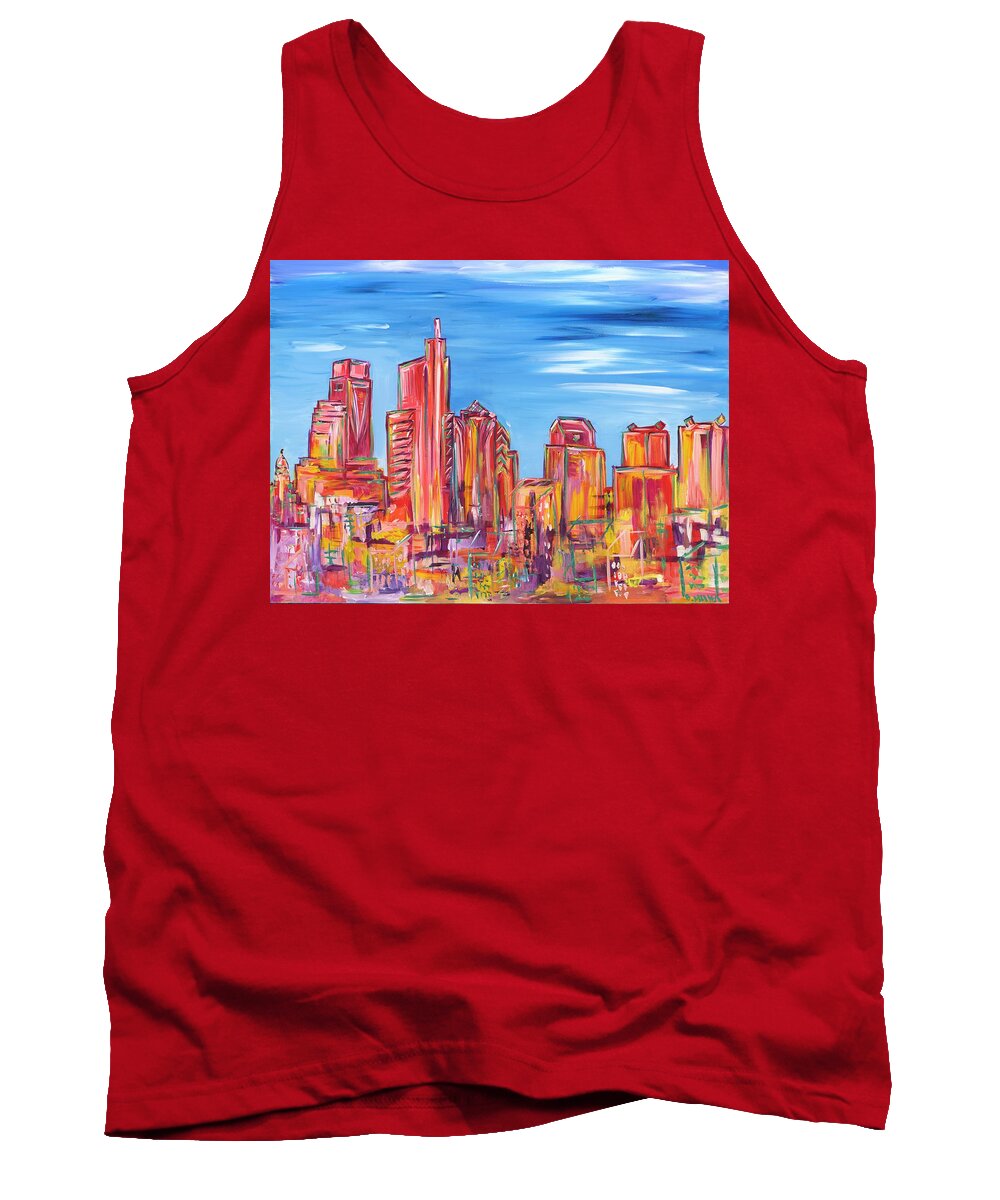 Philly Tank Top featuring the painting Red and Blue Philadelphia Skyline by Britt Miller