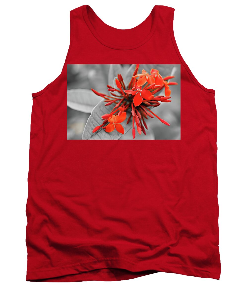 Asia Tank Top featuring the photograph Red scarlet ixora by Jean-Luc Farges